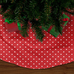 Red Niedlich Polka Dots Fleece Weihnachtsbaumdecke