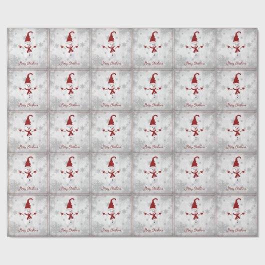 Red Niedlich Snowman Christmas Wrapping Paper Geschenkpapier (Flach)