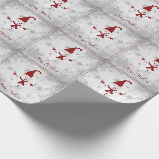 Red Niedlich Snowman Christmas Wrapping Paper Geschenkpapier (Ecke)