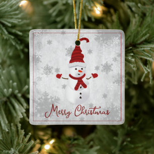 Red Niedlich Snowman Holiday Keramik Ornament