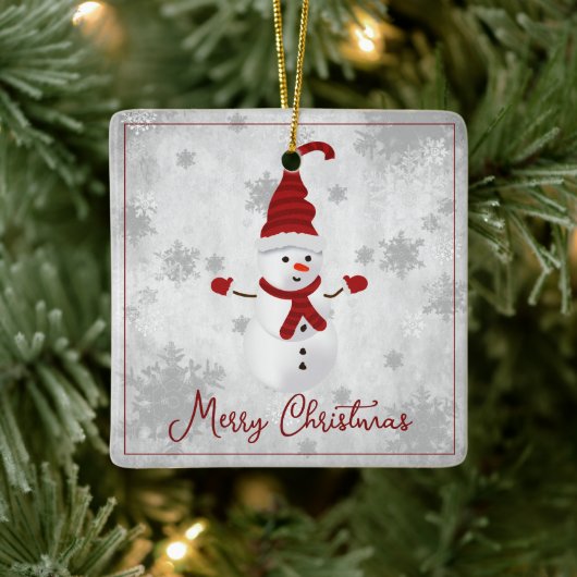 Red Niedlich Snowman Holiday Keramik Ornament (Baum)