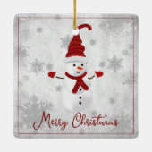 Red Niedlich Snowman Holiday Keramik Ornament (Rückseite)