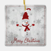 Red Niedlich Snowman Holiday Keramik Ornament (Vorderseite)