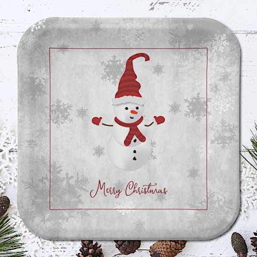 Red Niedlich Snowman Paper Plate Pappteller