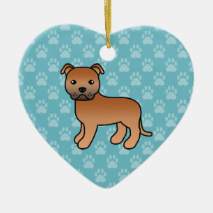 Red Niedlich Staffordshire Bull Terrier Dog On Blu Keramikornament