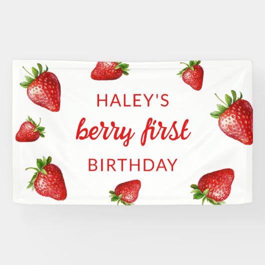 Red Niedlich Strawberry Berry First 1. Baby Birthd Banner (Horizontal)