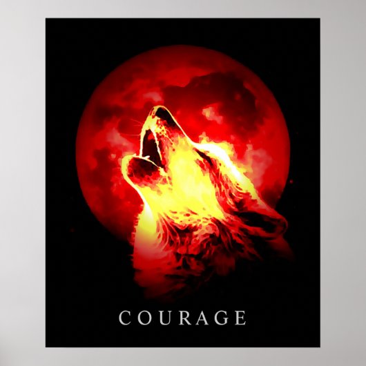 Red Night Fullmoon Motivierend Courage Wolf Poster (Vorne)