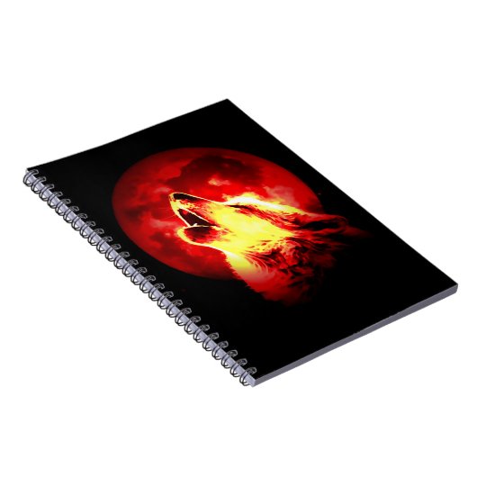 Red Night & Howling Wolf Portrait-Notebook Notizblock (Rechte Seite)