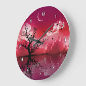 Red Night Sky Reflection Landschaftlich Wall Clock Große Wanduhr (Winkel)
