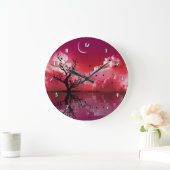 Red Night Sky Reflection Landschaftlich Wall Clock Große Wanduhr (Zuhause)