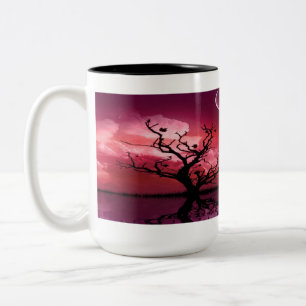 Red Night Sky Reflektionen Landschaftliche Kaffee  Zweifarbige Tasse