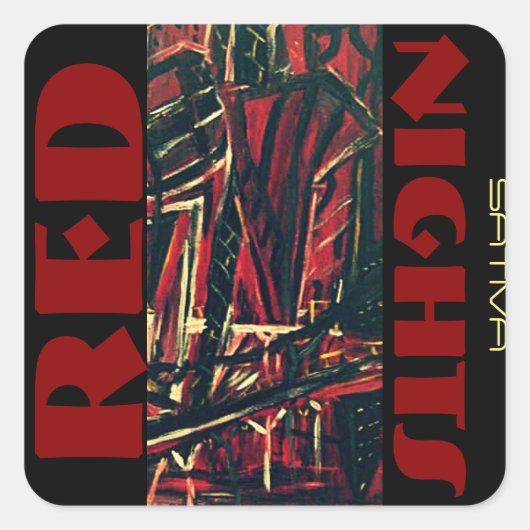 RED NIGHTS SATIVA QUADRATISCHER AUFKLEBER (Vorderseite)