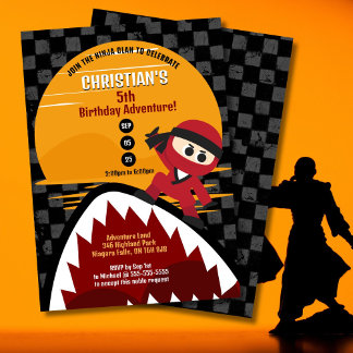 Red Ninja Shark Tamer Einladung zum Geburtstag