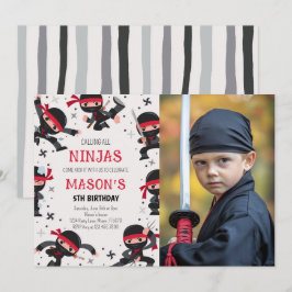 Red Ninja Warrior Martial Arts Birthday Foto Einladung