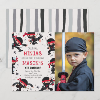 Red Ninja Warrior Martial Arts Birthday Foto Einladung