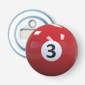 Red No. 3 Billiard Pool Ball Flaschenöffner (Vorderseite)