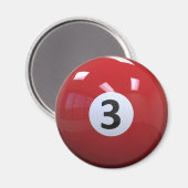 Red No. 3 Billiard Pool Ball Magnet (Vorderseite/Rückseite)