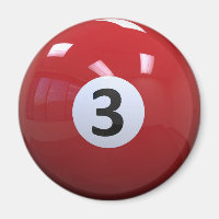 Red No. 3 Billiard Pool Ball