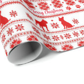 Red Nordic Boston Terrier Dog Christmas Geschenkpapier (Rolleneckpunkt)