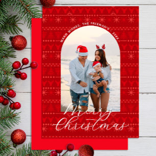 Red Nordic Christmas Pattern Grußkarte Mitteilungskarte