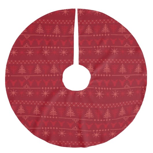 Red Nordic Christmas Pattern Polyester Weihnachtsbaumdecke (Vorderseite)