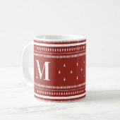 Red Nordic Christmas Trees & Monogram Kaffeetasse (Vorderseite Links)