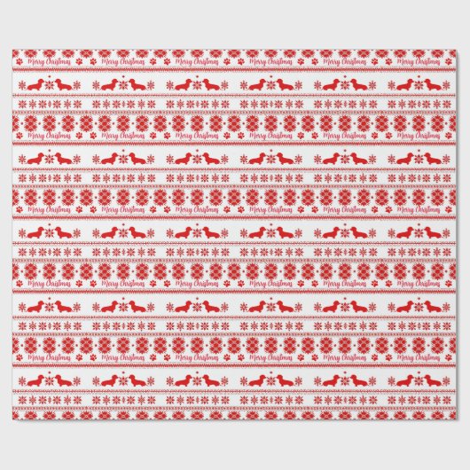 Red Nordic Dachshund Dog Christmas Geschenkpapier (Flach)