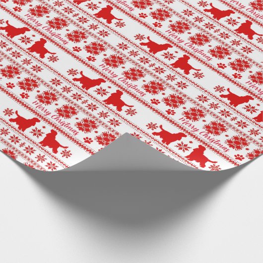 Red Nordic English Cocker Spaniel Dog Christmas Geschenkpapier (Ecke)
