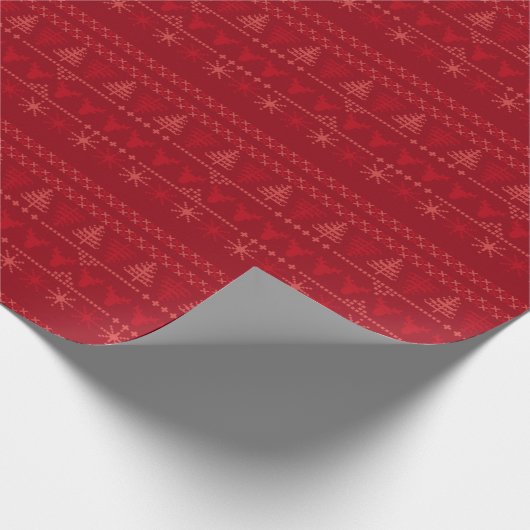 Red Nordic Fair Isle Weihnachtswrapping Paper Geschenkpapier (Ecke)