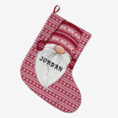 Red Nordic Gnome Personalisiert Großer Weihnachtsstrumpf (Vorderansicht (hängend))