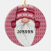 Red Nordic Gnome Personalisiert Keramik Ornament (Hinten)