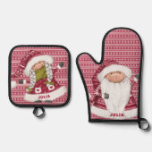 Red Nordic Gnome Personalisiert Ofenhandschuh & Topflappen-Set (Vorderseite)
