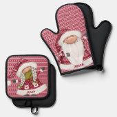 Red Nordic Gnome Personalisiert Ofenhandschuh & Topflappen-Set (Vorderseite/Rückseite)