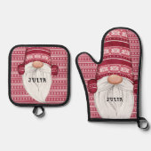 Red Nordic Gnome Personalisiert Ofenhandschuh & Topflappen-Set (Vorderseite)