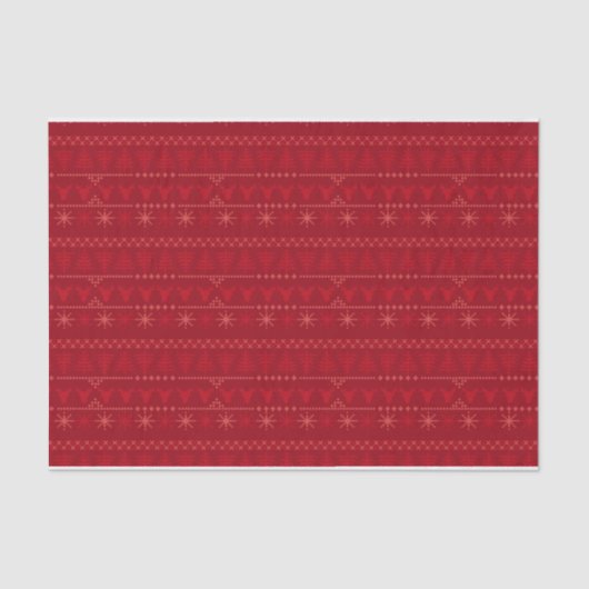 Red Nordic Muster Weihnachtsgeschenkpapier Seidenpapier (Vorderseite)