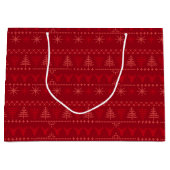 Red Nordic Pattern Weihnachtsgeschenktasche - Groß Große Geschenktüte (Vorderseite)