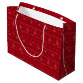 Red Nordic Pattern Weihnachtsgeschenktasche - Groß Große Geschenktüte (Rückseite Schrägansicht)