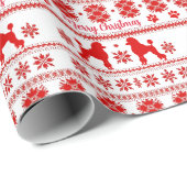 Red Nordic Poodle Dog Christmas Geschenkpapier (Rolleneckpunkt)
