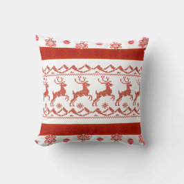 Red Nordic Reindeer Knit Pattern Christmas Pillow Kissen