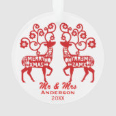 Red Nordic Rentier Custom Couple Ornament (Rückseite)
