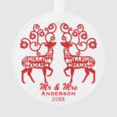 Red Nordic Rentier Custom Couple Ornament (Vorderseite)