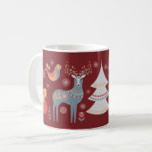 Red Nordic Rentier Weihnachtsbaum Kaffeetasse (Vorderseite Links)