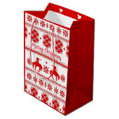 Red Nordic Rodeo Cowboy Christmas Mittlere Geschenktüte (Rückseite Schrägansicht)