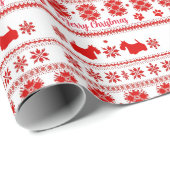 Red Nordic Scottish Terrier Dog Christmas Geschenkpapier (Rolleneckpunkt)