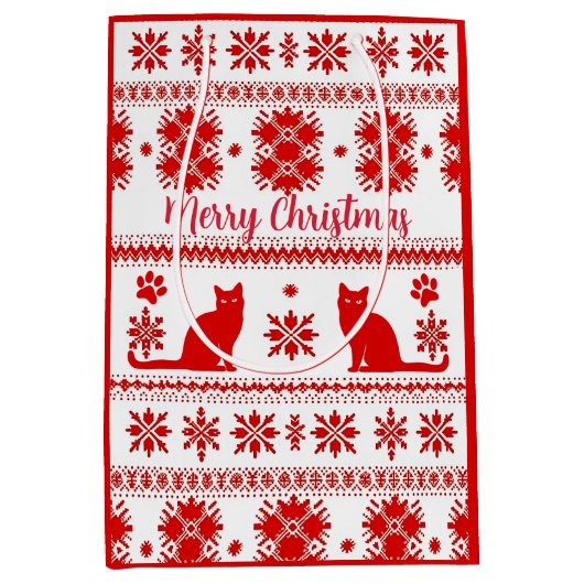 Red Nordic Sitting Cat Christmas Mittlere Geschenktüte (Vorderseite)