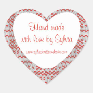 RED NORDIC STRICK Herzform "Hand Made Stickers" Herz-Aufkleber