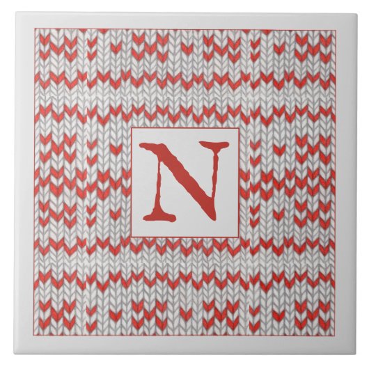 RED NORDIC STRICK Keramik Tile + Initial Fliese (Vorderseite)