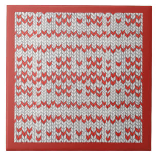 RED NORDIC STRICK Keramik Tile / Rot Fliese