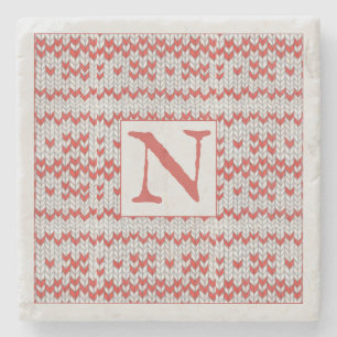 RED NORDIC STRICK Marble Stone Untersetzer + Initi