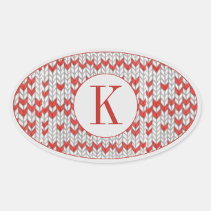 RED NORDIC STRICK Oval Stickers + Initial